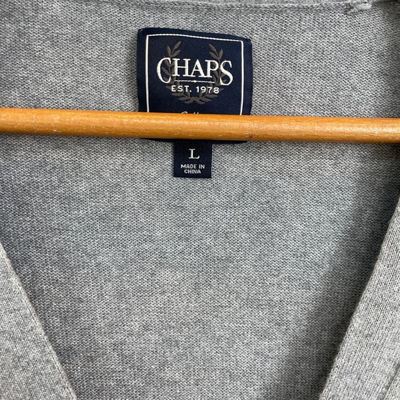 Chaps Gray Cardigan Sweater Mens Button Front Lightweight Cotton Cashmere Size L - Picture 9 of 10
